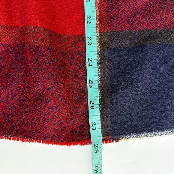 LOFT Outlet Plaid Scarf with Faux Fur Poms 79" X 28" Soft Red Navy Cream NWT - Picture 6 of 7